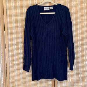 Carolyn Taylor Essentials Womens M Cable Knit Sweater Navy Preppy Office Leisure